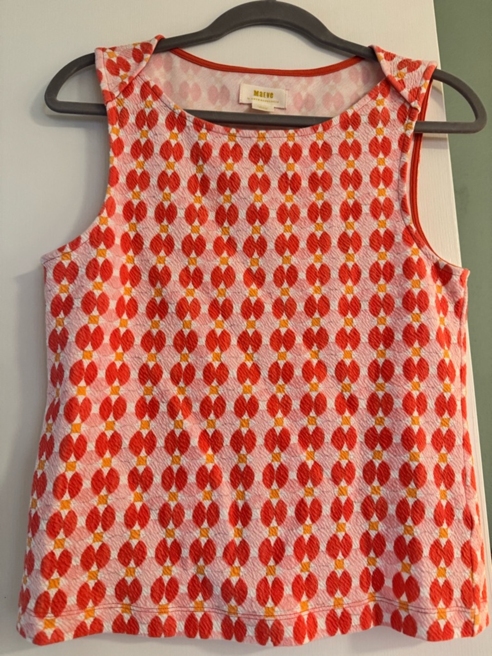 Anthropologie Red /Pink and Cream Sleeveless Geometric Tank